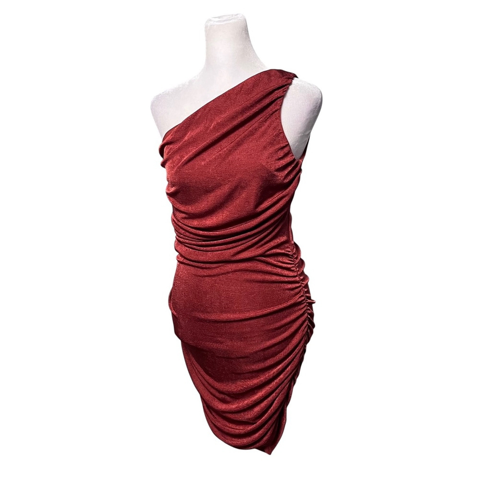 Lucy In the Sky Rust Orange One Shoulder Dress Size Medium - Picture 5 of 10